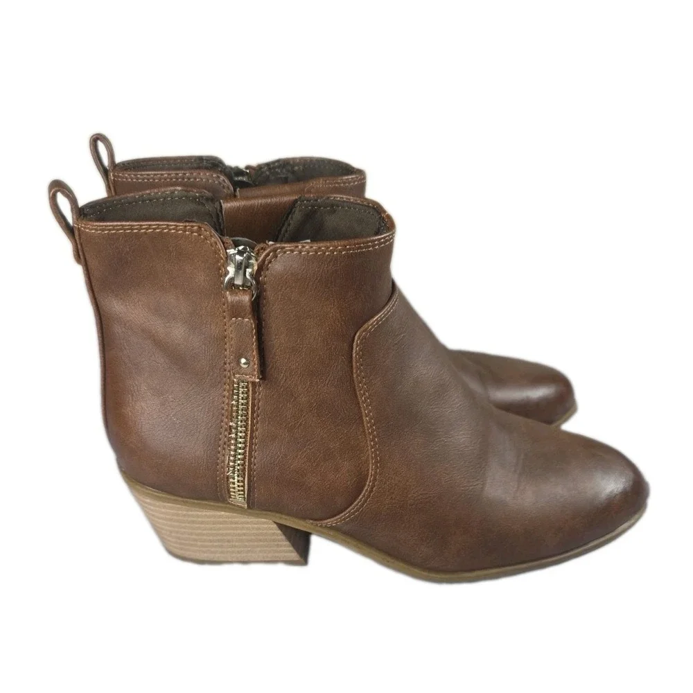 Dr Scholls Lawless Copper Brown Western Ankle Booties Side Zip Women Size 10M